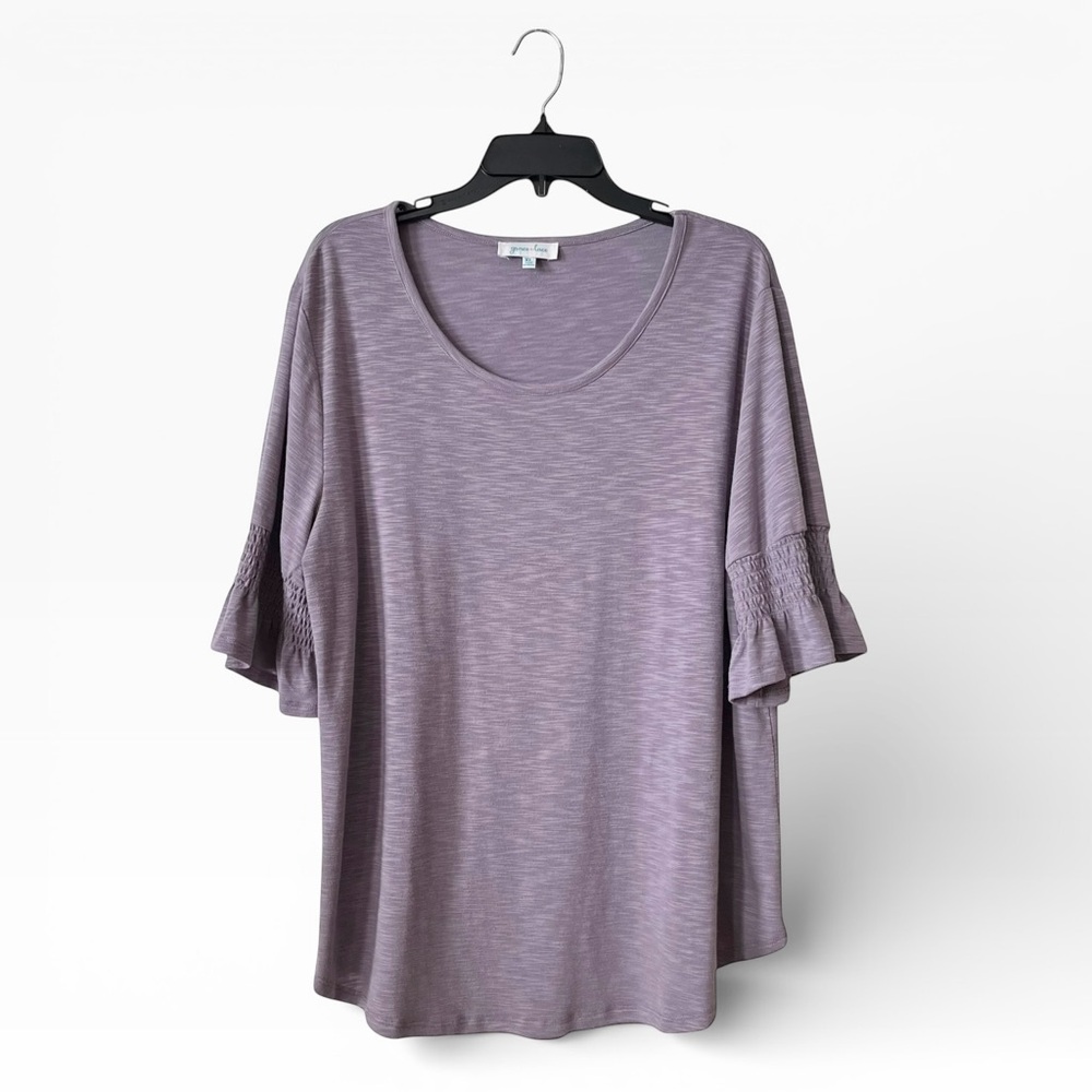 Grace and Lace Lavender Top Women's Size XL Stretch Smocked Ruffle Bell Sleeve